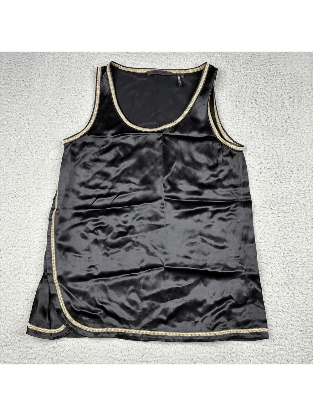 Helmut Lang Silk Blend Tank Top Womens Size 0 Black Trim Minimalist HLW3396